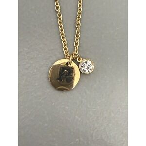 Bansri Costume Initial "P"‎ With Cubic Zirconia Necklace 16"-18" Gold Plated